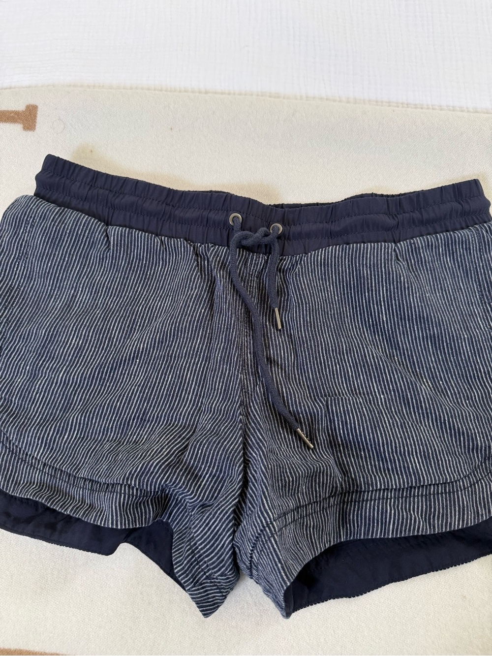 Athleta Navy Pinstripe Drawcord Athletic Shorts